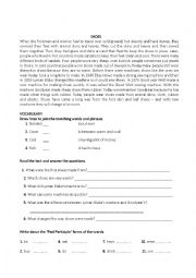English Worksheet: reading and grammar ACTIVITY WITH VOCABULARY EXERCISES AND COMPREHENSION QUESTIONS