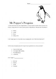 English Worksheet: Mr. Poppers Penguins (questions)