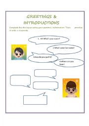 English Worksheet: GREETINGS AND INTRODUCTIONS- TWO PAGES