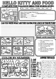 English Worksheet: HELLO KITTY AND FOOD