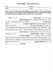 English Worksheet: Vocabulary Exercise - Atlanta USA