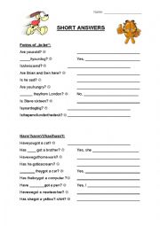 English Worksheet: Short answers (forms of 