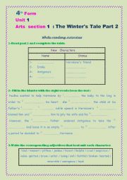 English Worksheet: the Winters Tale Part 2