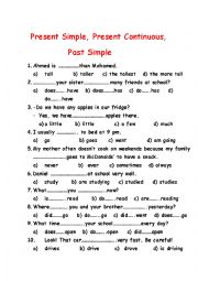 English Worksheet: Test. Present Simple, Present Continuous and Past Simple