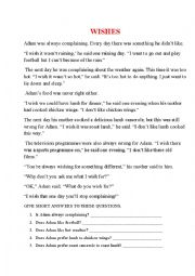 English Worksheet: WISHES - comprehensive reading