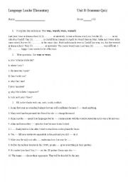 English Worksheet: was were can could exercise