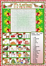 Christmas Wordsearch + teachers handout with keys