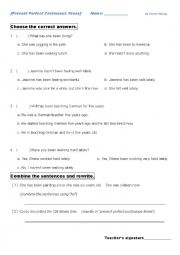 English Worksheet: Present Perfect Continuous Tense Practice