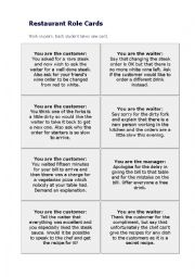 English Worksheet: Restaurant Role Cards