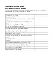 English Worksheet: Adjectives to describe Feelings
