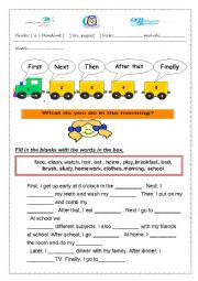 English Worksheet: First, then ,after that.............