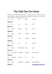 English Worksheet: Odd One Out 