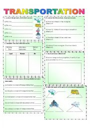 English Worksheet: TRANSPORTATION