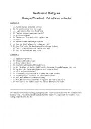 English Worksheet: Restaurant dialogues