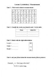 English Worksheet: measurement