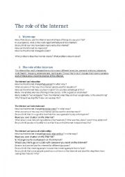 English Worksheet: The role of the Internet