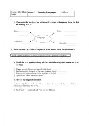 English Worksheet: lesson 21 ;learning Languages
