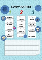 English Worksheet: Comparatives sentence builder