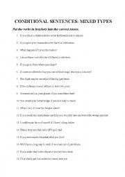 English Worksheet: Conditional sentence exercise (mixed types)