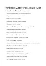 English Worksheet: Conditional sentence exercise (mixed types)