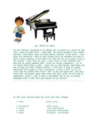 English Worksheet: My  World  of  Music