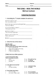 English Worksheet: Heal the world - Michael Jackson