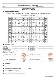 English Worksheet: GREETINGS