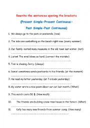 English Worksheet: Test. Present and Past (Simple and Continuous) 