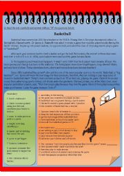 English Worksheet: Basketball (Reading +  Activity + Answer Key)