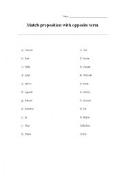 English Worksheet: Match preposition with opposite term