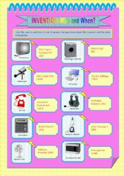 English Worksheet: INVENTION: Who invented it & When was it invented?