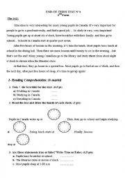 English Worksheet: end of term test for 8th form tunisian prep school