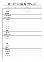 English Worksheet: The guiness book of my class