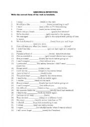 English Worksheet: VERB PATTERS  - GERUNDS & INFINITIVES