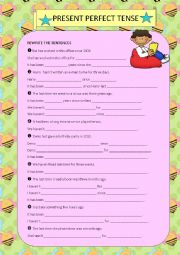 English Worksheet: present perfect tense 