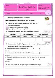 English Worksheet: End-of-term English Test  N 1  3rd form