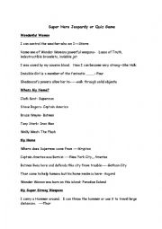 English Worksheet: Super Hero Jeopardy and Board Bingo