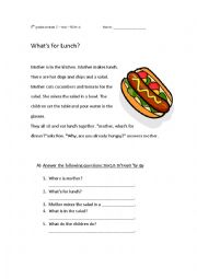 English Worksheet: whats for breakfast/lunch?