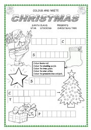 English Worksheet: Colour Christmas