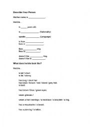 English Worksheet: description of a person