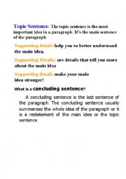 English Worksheet: Topic Sentence and Supporting Details