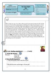 English Worksheet: end term test 1 9th form Tunisian pupils