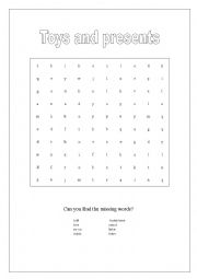 English Worksheet: Presents and toys wordsearch