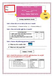 English Worksheet: Full-Term Test N3