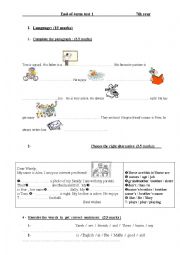 English Worksheet:                                                  End-of-term test 1                   7th year  