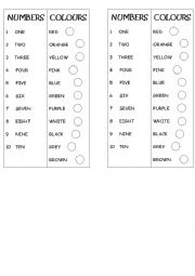 English Worksheet: Numbers&colours Bookmark