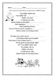 English Worksheet: Santa Claus is coming to town fill in the gaps