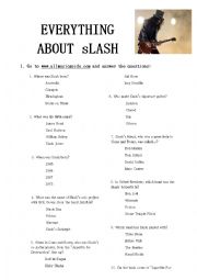English Worksheet: Everything about Slash (GunsN Roses guitarrist)