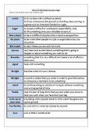 English Worksheet: Who is for the game? Jessie Pope Vocab matching