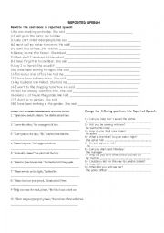 English Worksheet: REPORTED SPEECH exercises